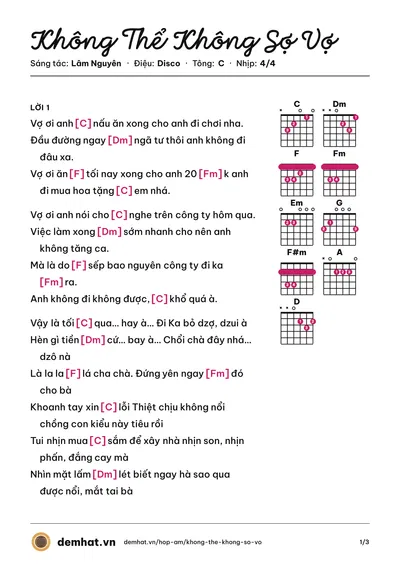 Hợp âm Không Thể Không Sợ Vợ (Lâm Nguyên) – bản nhạc PDF trang 1, tông C
