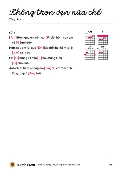 Hợp âm Không trọn vẹn nữa chế (Gia Huy) – bản nhạc PDF trang 1, tông Am
