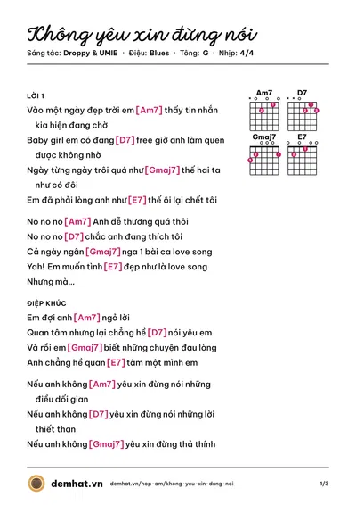 Hợp âm Không yêu xin đừng nói (UMIE) – bản nhạc PDF trang 1, tông G