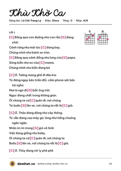 Hợp âm Khù Khờ Ca (Lê Cát Trọng Lý) – bản nhạc PDF trang 1, tông C