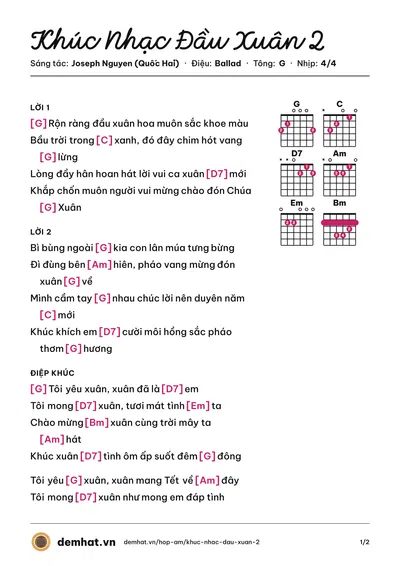 Hợp âm Khúc Nhạc Đầu Xuân 2 (Bambyy) – bản nhạc PDF trang 1, tông G