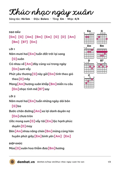 Hợp âm Khúc nhạc ngày xuân (Hà Sơn) – bản nhạc PDF trang 1, tông Em