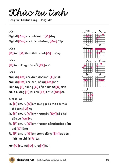 Hợp âm Khúc ru tình (Dzoãn Minh) – bản nhạc PDF trang 1, tông Am