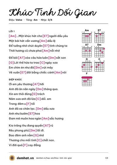 Hợp âm Khúc Tình Dối Gian (Ngọc Lan) – bản nhạc PDF trang 1, tông Am