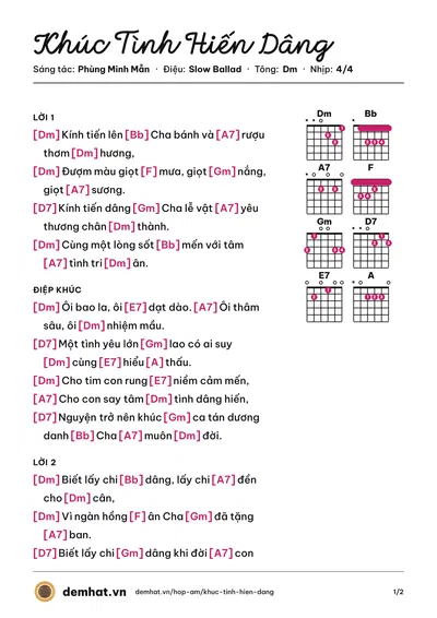 Hợp âm Khúc Tình Hiến Dâng (Phùng Minh Mẫn) – bản nhạc PDF trang 1, tông Dm