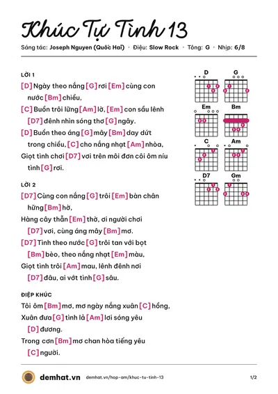 Hợp âm Khúc Tự Tình 13 (Hoàng Nguyên) – bản nhạc PDF trang 1, tông G