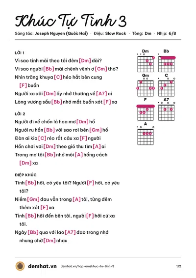 Hợp âm Khúc Tự Tình 3 (Lê Minh Đức) – bản nhạc PDF trang 1, tông Dm