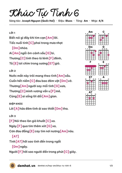 Hợp âm Khúc Tự Tình 6 (Diên An) – bản nhạc PDF trang 1, tông Am