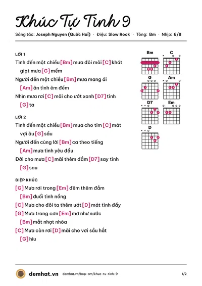 Hợp âm Khúc Tự Tình 9 (Diên An) – bản nhạc PDF trang 1, tông Bm