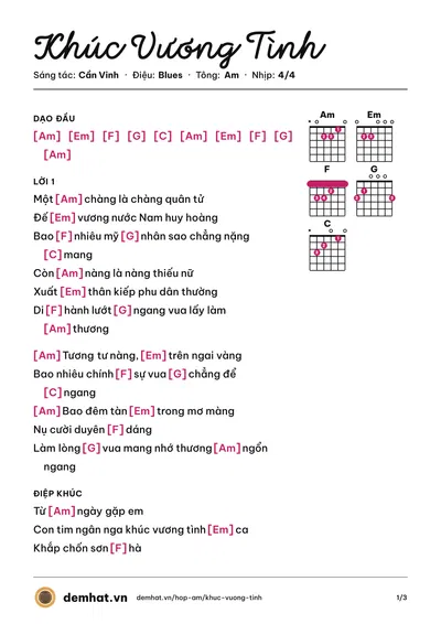 Hợp âm Khúc Vương Tình (Cần Vinh) – bản nhạc PDF trang 1, tông Am