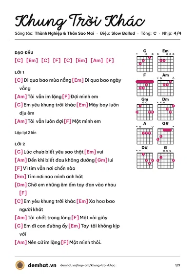 Hợp âm Khung Trời Khác (Thành Nghiệp) – bản nhạc PDF trang 1, tông C