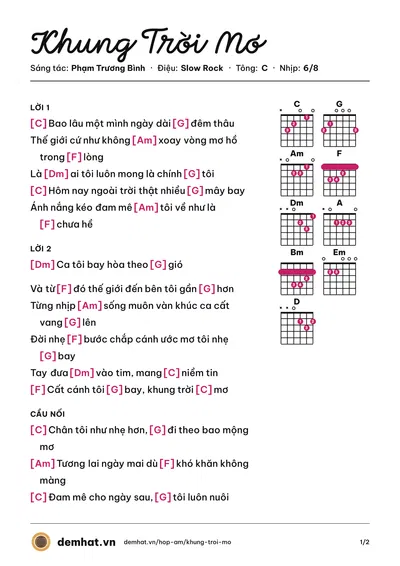 Hợp âm Khung Trời Mơ (Đỗ Ánh) – bản nhạc PDF trang 1, tông C