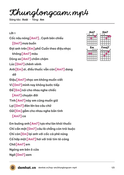 Hợp âm Khunglongcam.mp4 (Xoài) – bản nhạc PDF trang 1, tông Am