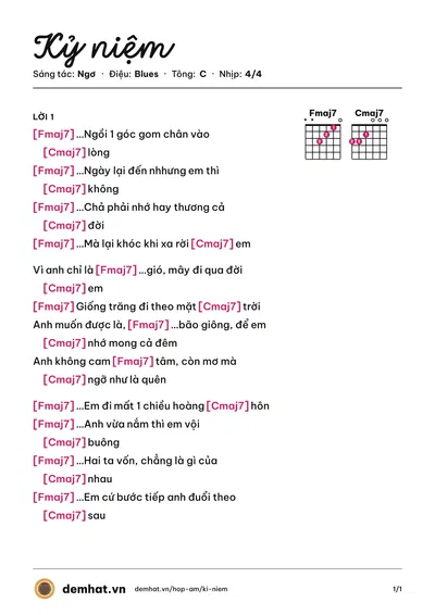 Hợp âm Kỷ niệm (Ngơ) – bản nhạc PDF trang 1, tông C