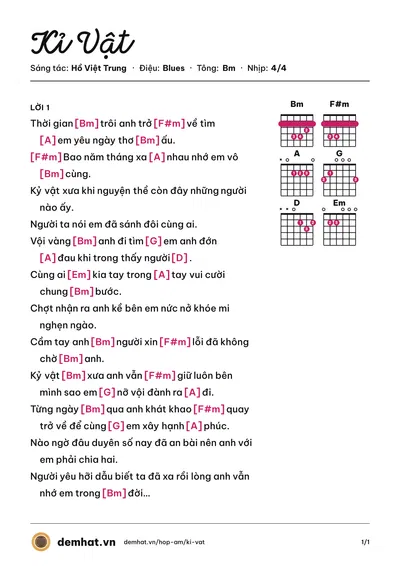 Hợp âm Kỉ Vật (Phương Thiên Hoàng) – bản nhạc PDF trang 1, tông Bm