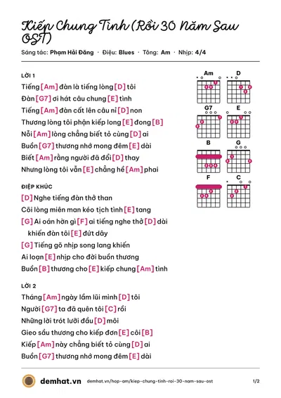 Hợp âm Kiếp Chung Tình (Rồi 30 Năm Sau OST) (Vy Oanh) – bản nhạc PDF trang 1, tông Am