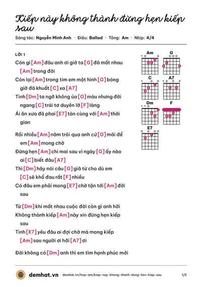Hợp âm Kiếp này không thành đừng hẹn kiếp sau (Lâm Bảo Nam) – bản nhạc PDF trang 1, tông Am