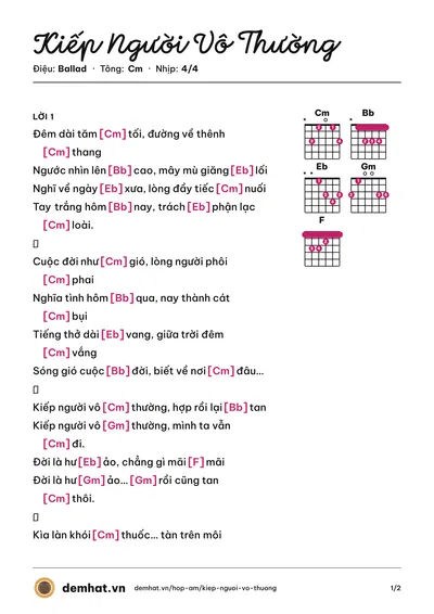 Hợp âm Kiếp Người Vô Thường – bản nhạc PDF trang 1, tông Cm