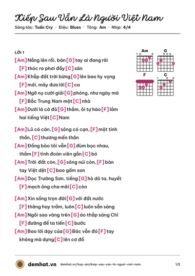 Hợp âm Kiếp Sau Vẫn Là Người Việt Nam (Thu Huyền) – bản nhạc PDF trang 1, tông Am