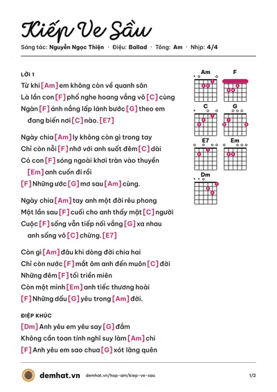 Hợp âm Kiếp Ve Sầu (Đan Trường) – bản nhạc PDF trang 1, tông Am