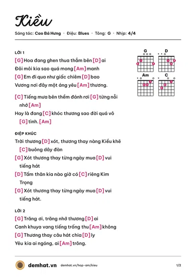Hợp âm Kiều (Cao Bá Hưng) – bản nhạc PDF trang 1, tông G