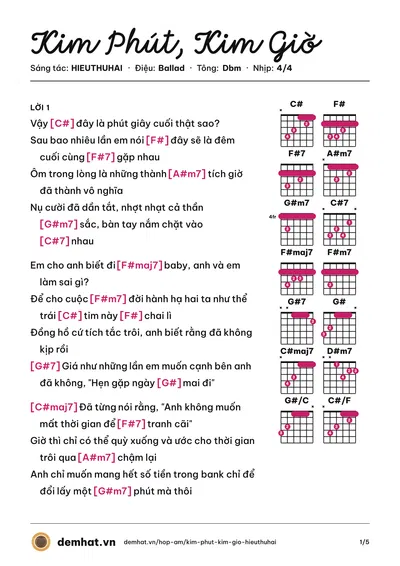 Hợp âm Kim Phút, Kim Giờ (HURRYKNG) – bản nhạc PDF trang 1, tông Dbm