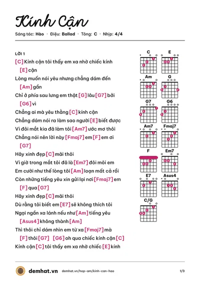 Hợp âm Kính Cận (Hào) – bản nhạc PDF trang 1, tông C