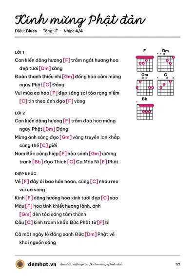 Hợp âm Kính mừng Phật đản – bản nhạc PDF trang 1, tông F