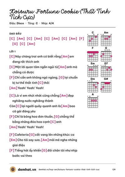Hợp âm Koisuru Fortune Cookie (Thất Tình Tích Cực) (SGO48) – bản nhạc PDF trang 1, tông C