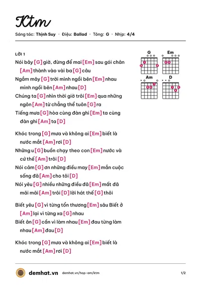 Hợp âm Ktm (Thịnh Suy) – bản nhạc PDF trang 1, tông G