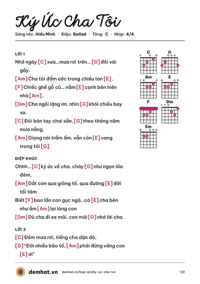 Hợp âm Ký Ức Cha Tôi (Hiếu Minh) – bản nhạc PDF trang 1, tông C