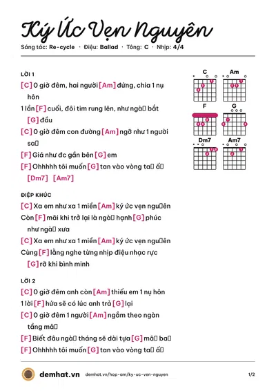Hợp âm Ký Ức Vẹn Nguyên (Re-cycle) – bản nhạc PDF trang 1, tông C