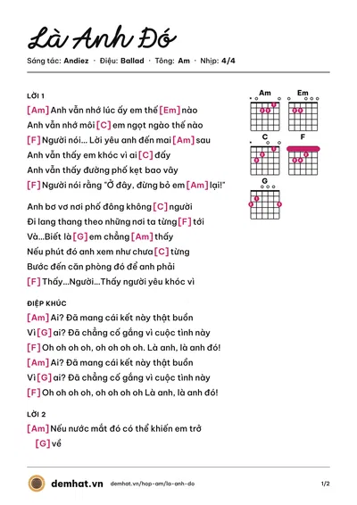 Hợp âm Là Anh Đó (Andiez) – bản nhạc PDF trang 1, tông Am
