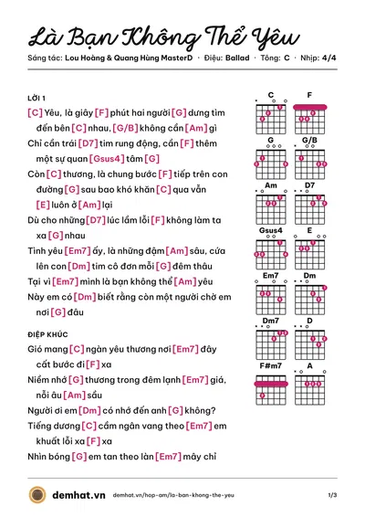 Hợp âm Là Bạn Không Thể Yêu (Lou Hoàng) – bản nhạc PDF trang 1, tông C
