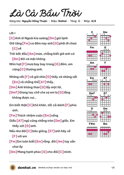 Hợp âm Là Cả Bầu Trời (Hari Won) – bản nhạc PDF trang 1, tông C