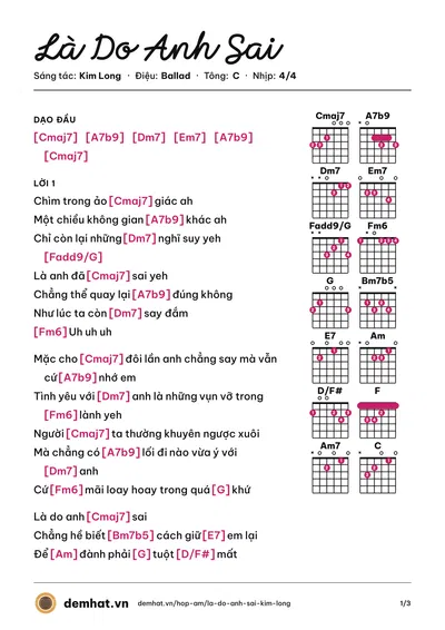 Hợp âm Là Do Anh Sai (Kim Long) – bản nhạc PDF trang 1, tông C
