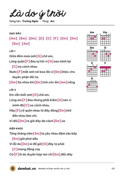 Hợp âm Là do ý trời (Trương Ngôn) – bản nhạc PDF trang 1, tông Am