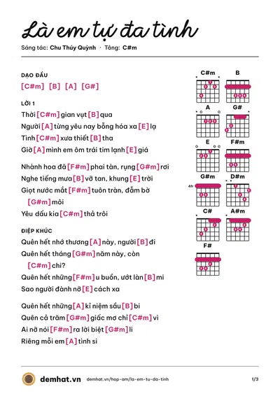 Hợp âm Là em tự đa tình (HỒ DƯƠNG LÂM) – bản nhạc PDF trang 1, tông C#m