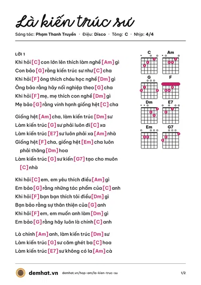 Hợp âm Là kiến trúc sư (Long Cao) – bản nhạc PDF trang 1, tông C