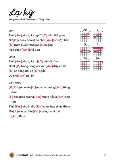 Hợp âm Lạ kỳ (Mai Thu Sơn) – bản nhạc PDF trang 1, tông Am