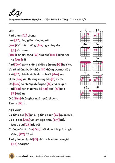 Hợp âm Lạ (Thái Ngân) – bản nhạc PDF trang 1, tông C