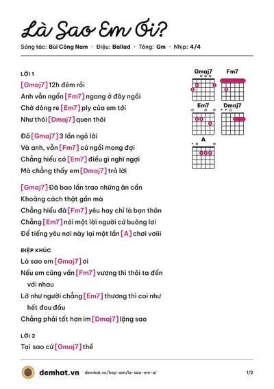 Hợp âm Là Sao Em Ơi? (Bùi Công Nam) – bản nhạc PDF trang 1, tông Gm