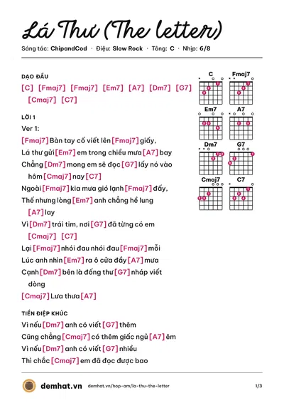 Hợp âm Lá Thư (The letter) (ChipandCod) – bản nhạc PDF trang 1, tông C