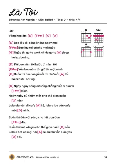 Hợp âm Là Tôi (Ái Phương) – bản nhạc PDF trang 1, tông D