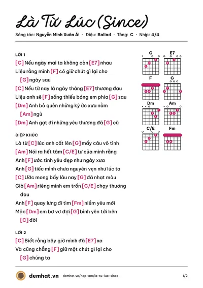 Hợp âm Là Từ Lúc (Since) (Nguyễn Minh Xuân Ái) – bản nhạc PDF trang 1, tông C