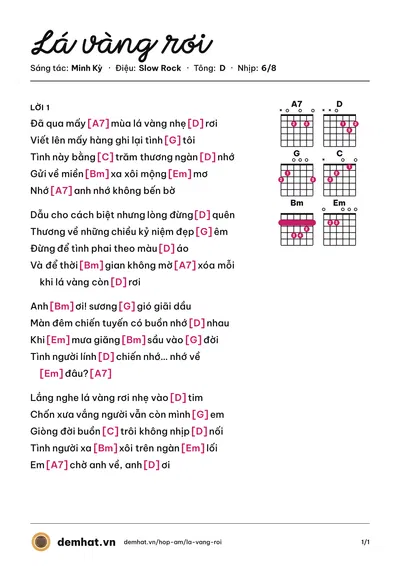 Hợp âm Lá vàng rơi (Trúc Mai (trước 75)) – bản nhạc PDF trang 1, tông D