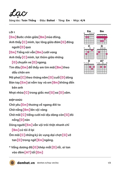Hợp âm Lạc (Quốc Thiên) – bản nhạc PDF trang 1, tông Em