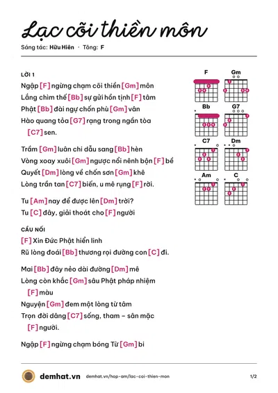 Hợp âm Lạc cõi thiền môn (Lệ Hồng) – bản nhạc PDF trang 1, tông F