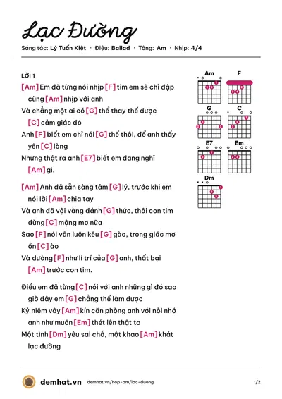 Hợp âm Lạc Đường (Phạm Trưởng) – bản nhạc PDF trang 1, tông Am