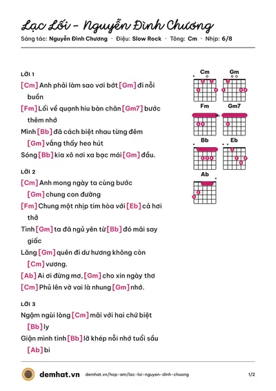 Hợp âm Lạc Lối - Nguyễn Đình Chương (Nguyễn Đình Chương) – bản nhạc PDF trang 1, tông Cm
